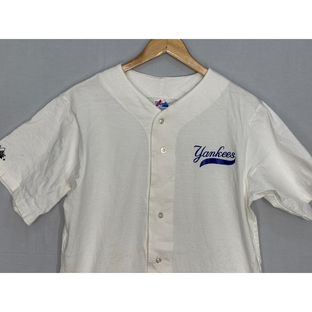 New York Yankees Majestic Baseball‎ Jersey White Cotton Short Sleeve Button Up